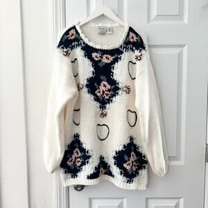 Classic Elements Vintage Hand Knit Floral Cottagecore Girly Oversized Sweater M